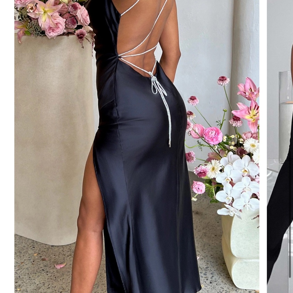 Elegant Black Satin Dress with Open Back